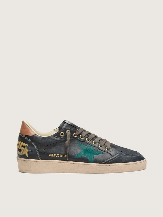 Zapatillas Ball Star LTD para hombre en piel negra con estrella bordada en verde