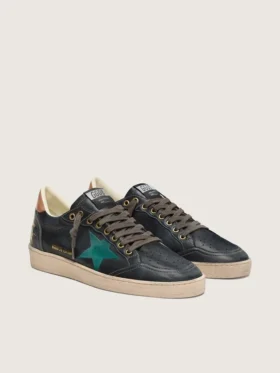 Zapatillas Ball Star LTD para hombre en piel negra con estrella bordada en verde