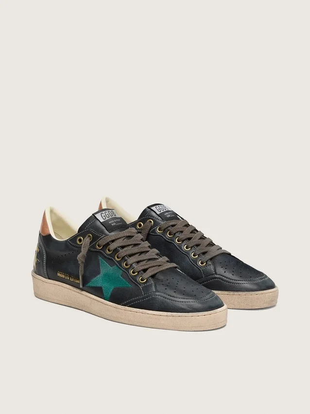 Zapatillas Ball Star LTD para hombre en piel negra con estrella bordada en verde