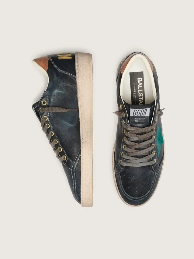 Zapatillas Ball Star LTD para hombre en piel negra con estrella bordada en verde