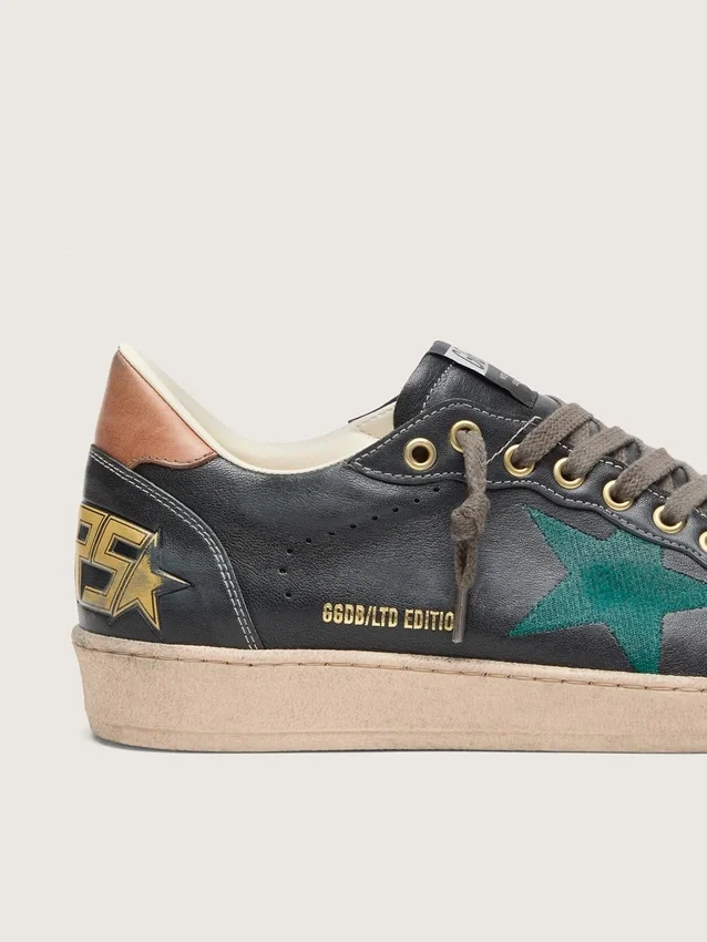 Zapatillas Ball Star LTD para hombre en piel negra con estrella bordada en verde
