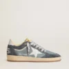 Zapatillas Ball Star LTD para mujer en ante azul claro con estrella y lengüeta del talón de piel blanco leche