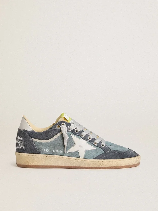 Zapatillas Ball Star LTD para mujer en ante azul claro con estrella y lengüeta del talón de piel blanco leche