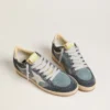 Zapatillas Ball Star LTD para mujer en ante azul claro con estrella y lengüeta del talón de piel blanco leche
