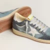 Zapatillas Ball Star LTD para mujer en ante azul claro con estrella y lengüeta del talón de piel blanco leche