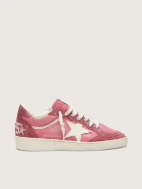 Zapatillas Ball Star LTD para mujer en ante rosa con estrella de piel color crema e inserciones de ante rojo
