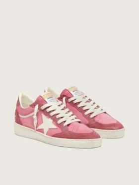 Zapatillas Ball Star LTD para mujer en ante rosa con estrella de piel color crema e inserciones de ante rojo