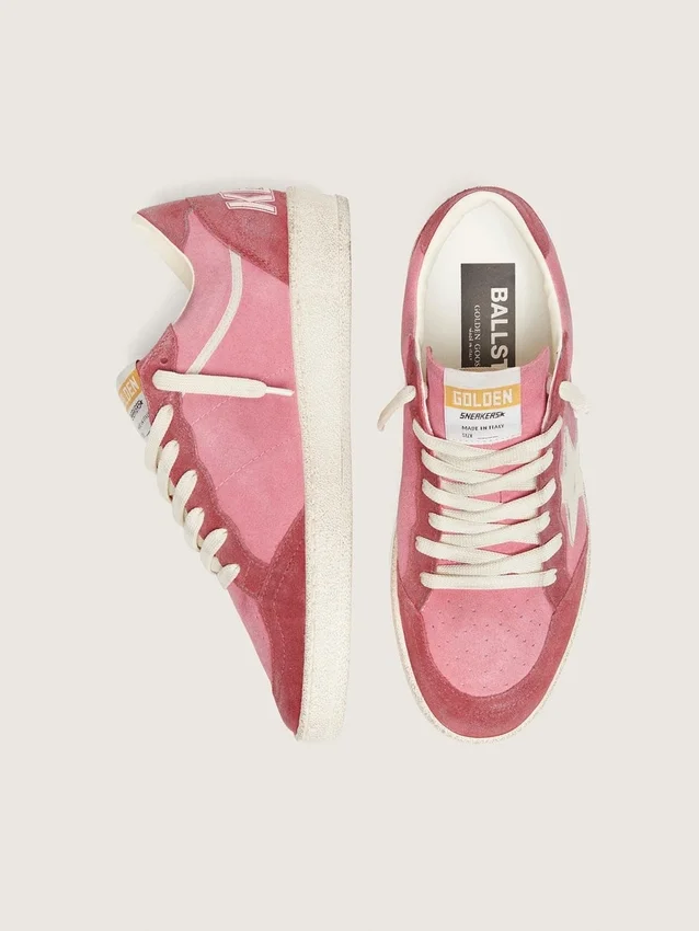 Zapatillas Ball Star LTD para mujer en ante rosa con estrella de piel color crema e inserciones de ante rojo