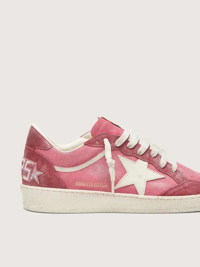 Zapatillas Ball Star LTD para mujer en ante rosa con estrella de piel color crema e inserciones de ante rojo
