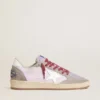 Zapatillas Ball Star LTD para mujer en nailon lila con estrella de piel blanca e inserciones de ante
