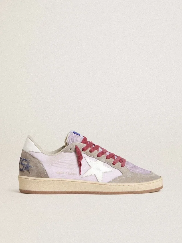 Zapatillas Ball Star LTD para mujer en nailon lila con estrella de piel blanca e inserciones de ante