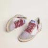 Zapatillas Ball Star LTD para mujer en nailon lila con estrella de piel blanca e inserciones de ante