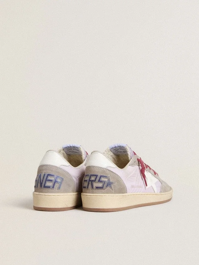 Zapatillas Ball Star LTD para mujer en nailon lila con estrella de piel blanca e inserciones de ante