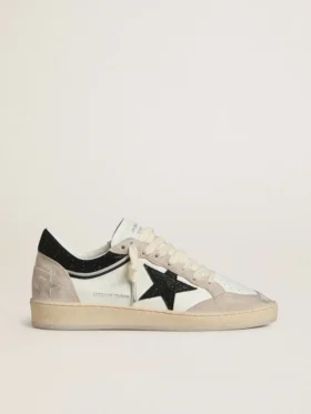 Zapatillas Ball Star LTD para mujer en napa con estrella de cristal negro e inserciones de ante beige