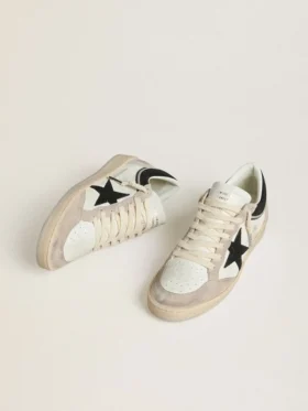 Zapatillas Ball Star LTD para mujer en napa con estrella de cristal negro e inserciones de ante beige