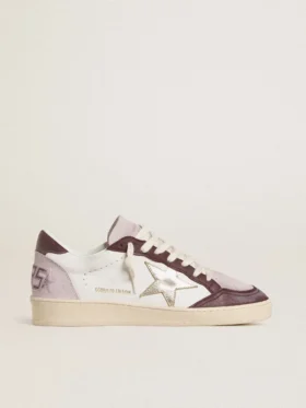 Zapatillas Ball Star LTD para mujer en napa con estrella de piel con lámina de platino y lengüeta del talón de piel nobuk burdeos