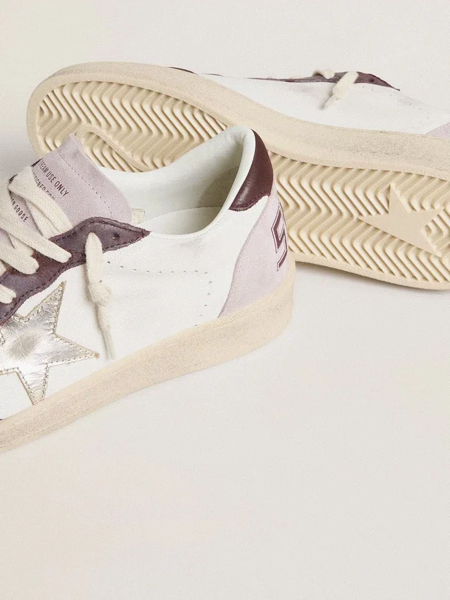 Zapatillas Ball Star LTD para mujer en napa con estrella de piel con lámina de platino y lengüeta del talón de piel nobuk burdeos