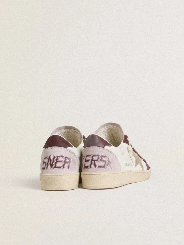 Zapatillas Ball Star LTD para mujer en napa con estrella de piel con lámina de platino y lengüeta del talón de piel nobuk burdeos