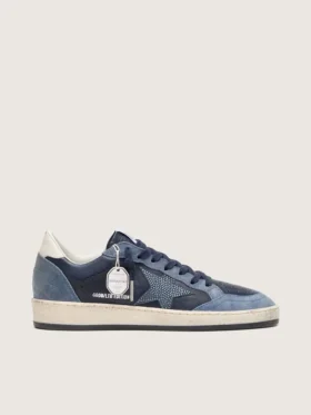 Zapatillas Ball Star LTD para mujer en piel azul oscuro con estrella de cristales Swarovski azul claro e inserciones de ante