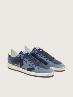 Zapatillas Ball Star LTD para mujer en piel azul oscuro con estrella de cristales Swarovski azul claro e inserciones de ante
