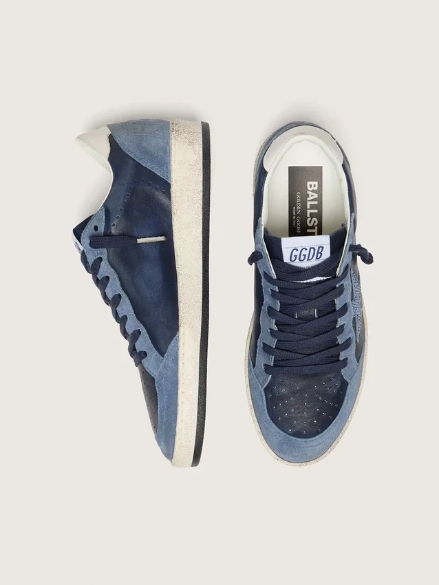 Zapatillas Ball Star LTD para mujer en piel azul oscuro con estrella de cristales Swarovski azul claro e inserciones de ante
