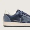 Zapatillas Ball Star LTD para mujer en piel azul oscuro con estrella de cristales Swarovski azul claro e inserciones de ante