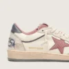 Zapatillas Ball Star LTD para mujer en piel beige con estrella de malla rosa y lengüeta del talón de piel azul
