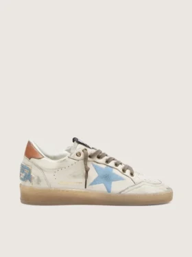 Zapatillas Ball Star LTD para mujer en piel blanca con estrella bordada en azul claro