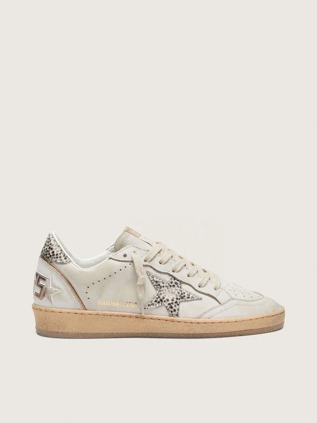 Zapatillas Ball Star LTD para mujer en piel blanca con estrella de piel de potro con estampado animal