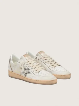 Zapatillas Ball Star LTD para mujer en piel blanca con estrella de piel de potro con estampado animal
