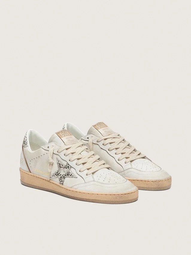 Zapatillas Ball Star LTD para mujer en piel blanca con estrella de piel de potro con estampado animal