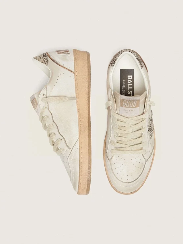 Zapatillas Ball Star LTD para mujer en piel blanca con estrella de piel de potro con estampado animal
