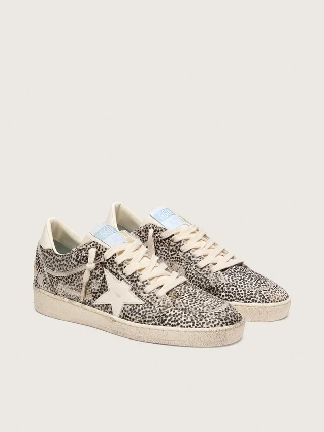 Zapatillas Ball Star LTD para mujer en piel de potro con estampado de leopardo y estrella de piel color crema