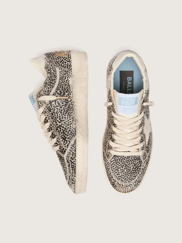Zapatillas Ball Star LTD para mujer en piel de potro con estampado de leopardo y estrella de piel color crema