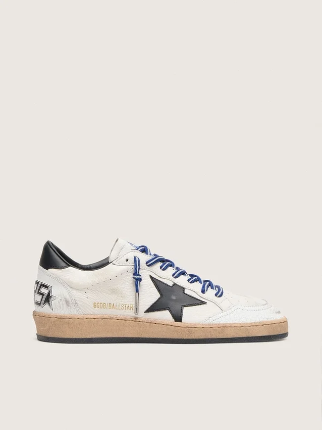 Zapatillas Ball Star LTD para mujer en piel napa blanca con estrella y lengüeta del talón de piel negra