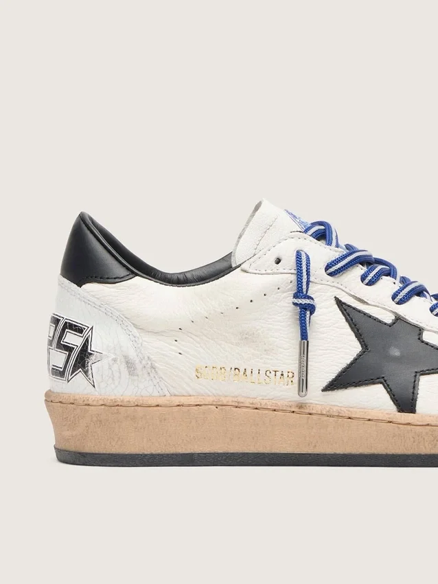 Zapatillas Ball Star LTD para mujer en piel napa blanca con estrella y lengüeta del talón de piel negra
