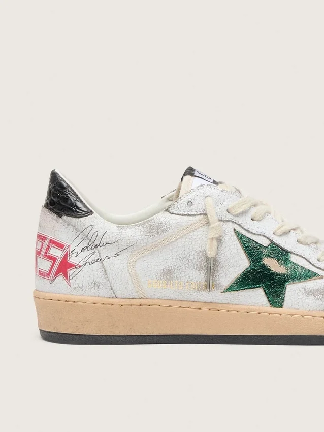 Zapatillas Ball Star para hombre con estrella de piel metalizada y lengüeta trasera de piel gris