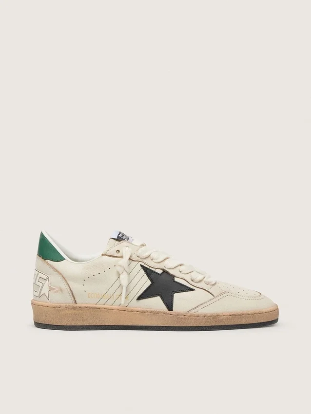 Zapatillas Ball Star para hombre con estrella de piel negra y lengüeta trasera de piel verde