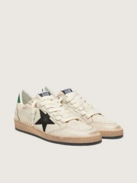 Zapatillas Ball Star para hombre con estrella de piel negra y lengüeta trasera de piel verde