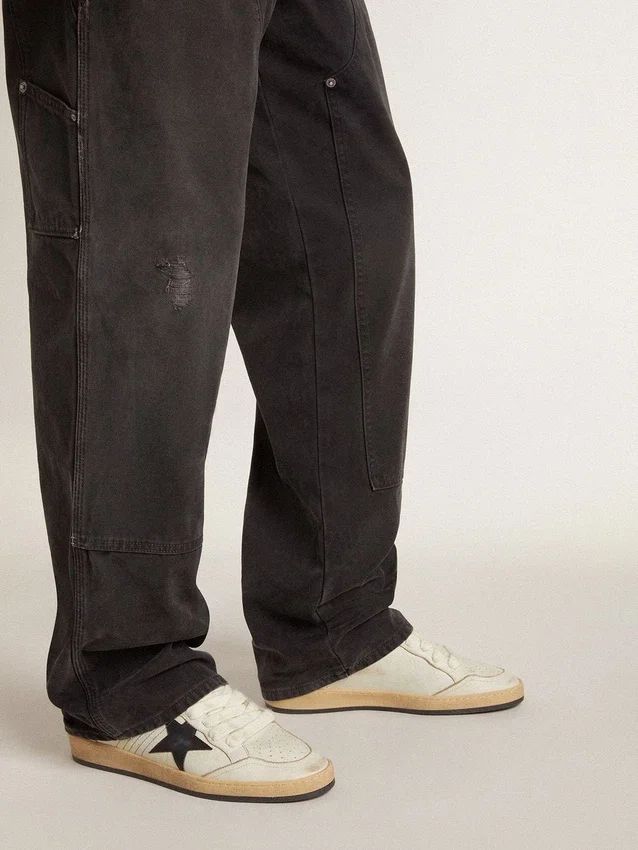 Zapatillas Ball Star para hombre con estrella de piel negra y lengüeta trasera de piel verde