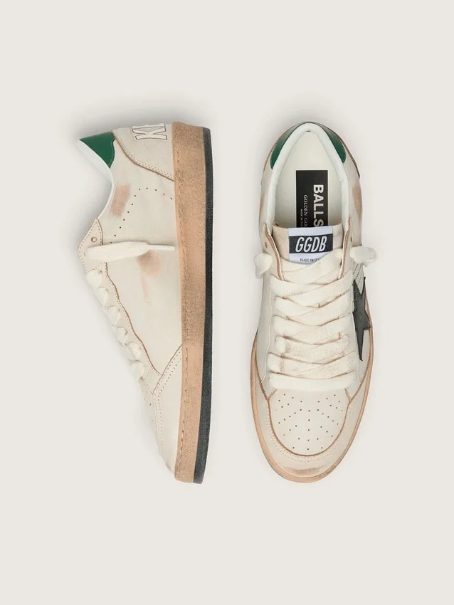 Zapatillas Ball Star para hombre con estrella de piel negra y lengüeta trasera de piel verde