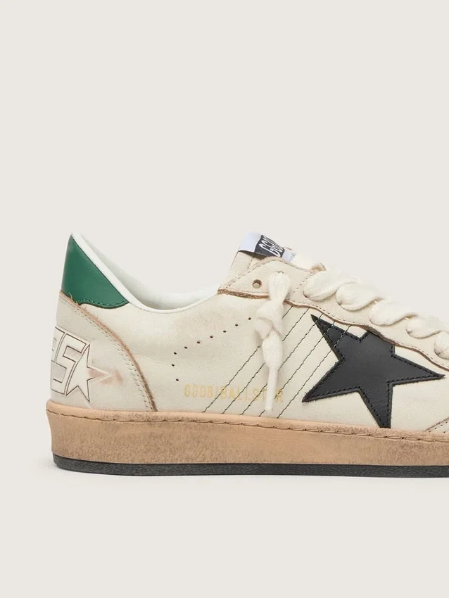 Zapatillas Ball Star para hombre con estrella de piel negra y lengüeta trasera de piel verde