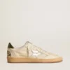 Zapatillas Ball Star para hombre con estrella de piel plateada y lengüeta trasera de piel verde