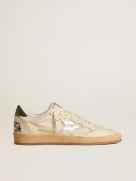 Zapatillas Ball Star para hombre con estrella de piel plateada y lengüeta trasera de piel verde