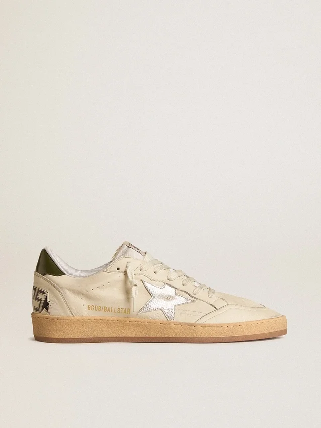 Zapatillas Ball Star para hombre con estrella de piel plateada y lengüeta trasera de piel verde
