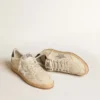 Zapatillas Ball Star para hombre con estrella de piel plateada y lengüeta trasera de piel verde