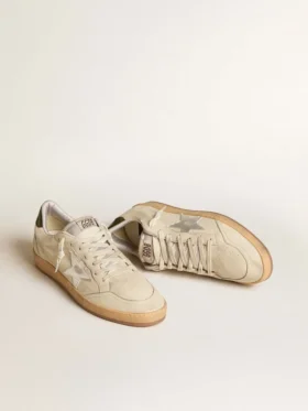 Zapatillas Ball Star para hombre con estrella de piel plateada y lengüeta trasera de piel verde