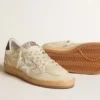 Zapatillas Ball Star para hombre con estrella de piel plateada y lengüeta trasera de piel verde