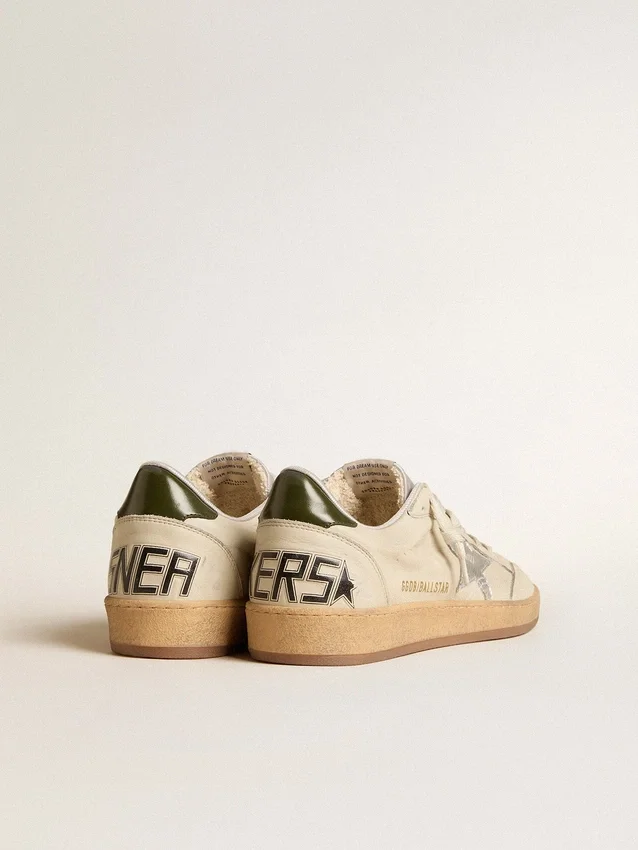 Zapatillas Ball Star para hombre con estrella de piel plateada y lengüeta trasera de piel verde