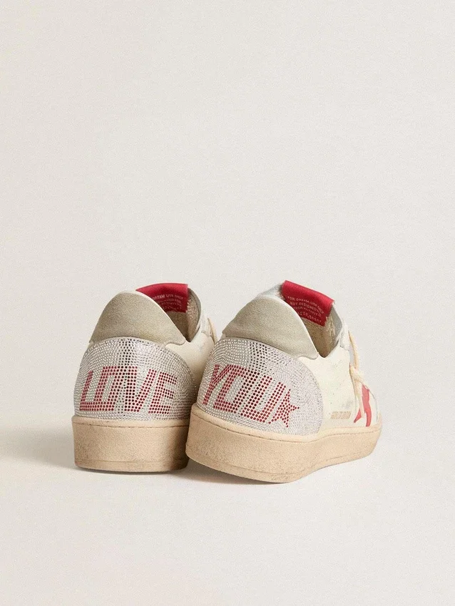 Zapatillas «Ball Star» para hombre de San Valentín con estrella de piel roja y letras rojas de Swarovski